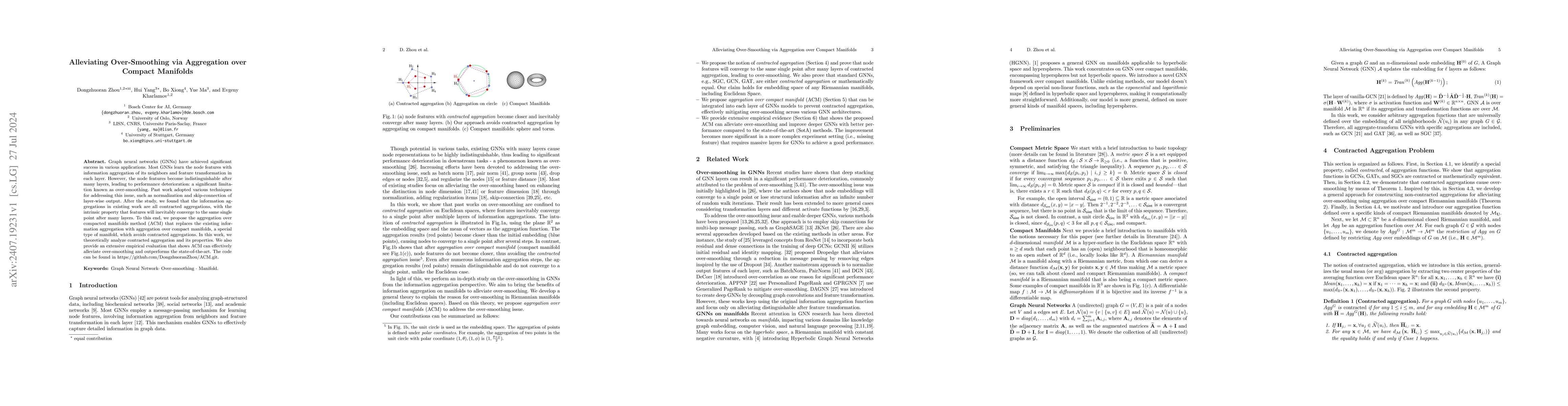 Thumbnail for Alleviating Over-Smoothing via Aggregation over Compact Manifolds