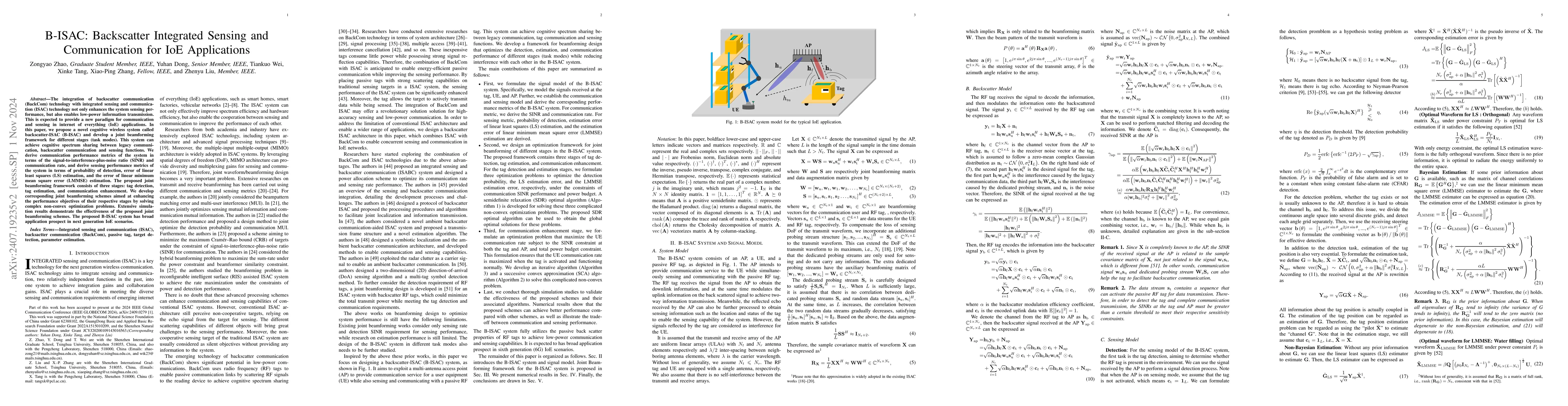 Thumbnail for B-ISAC: Backscatter Integrated Sensing and Communication for IoE
  Applications