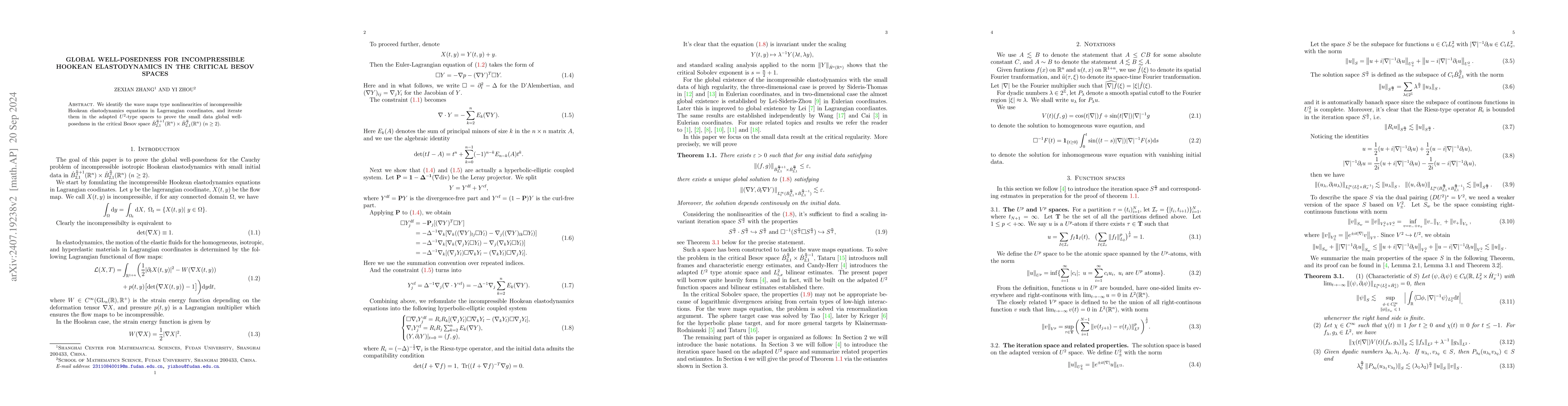 Thumbnail for Global Well-posedness for Incompressible Hookean Elastodynamics in the
  Critical Besov Spaces