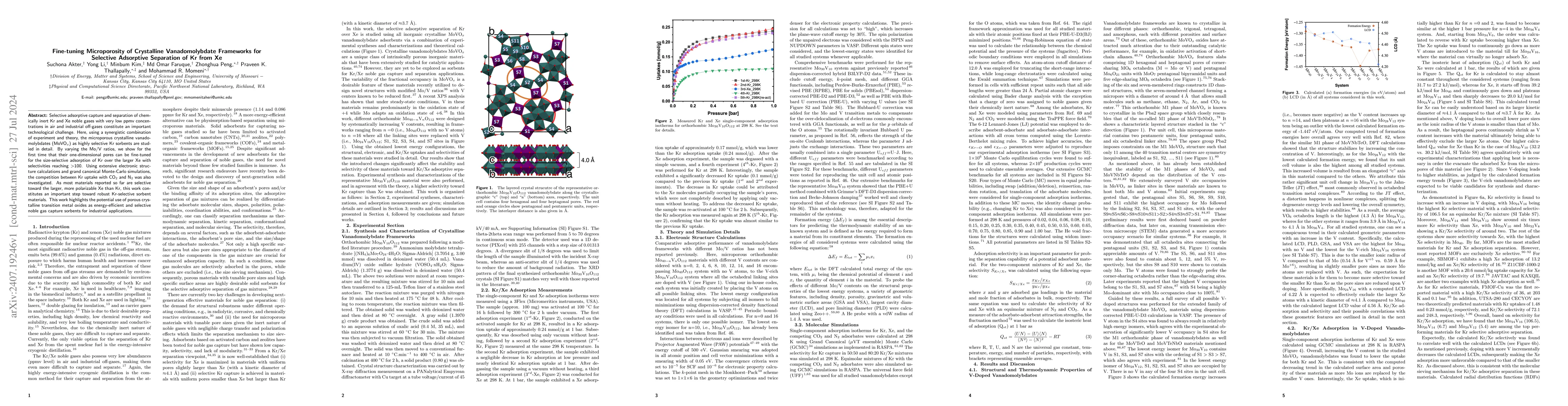 Thumbnail for Fine-tuning Microporosity of Crystalline Vanadomolybdate Frameworks for
  Selective Adsorptive Separation of Kr from Xe