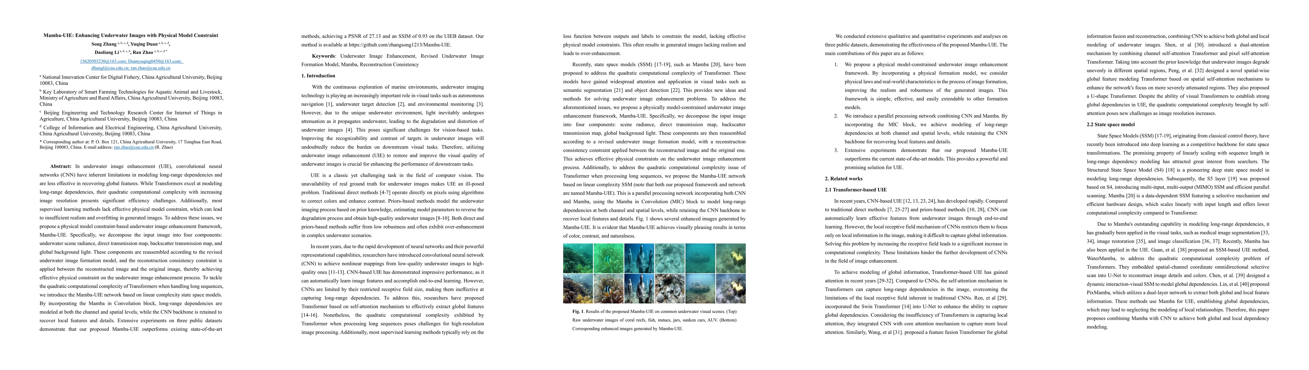 Thumbnail for Mamba-UIE: Enhancing Underwater Images with Physical Model Constraint