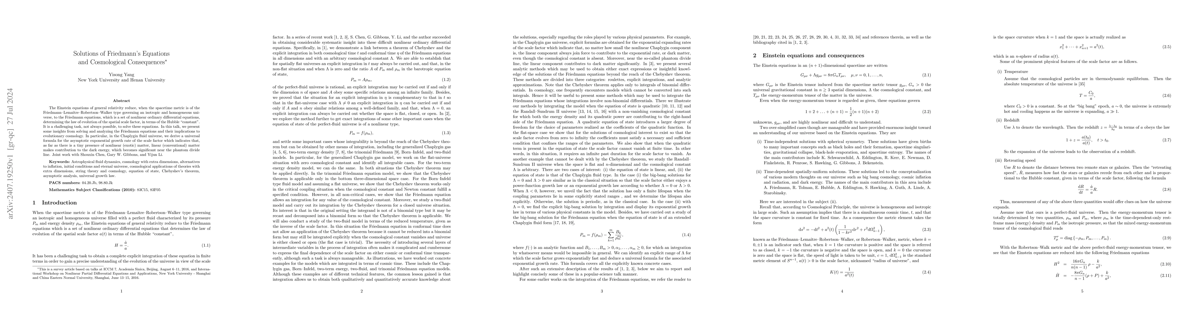 Thumbnail for Solutions of Friedmann's Equations and Cosmological Consequences