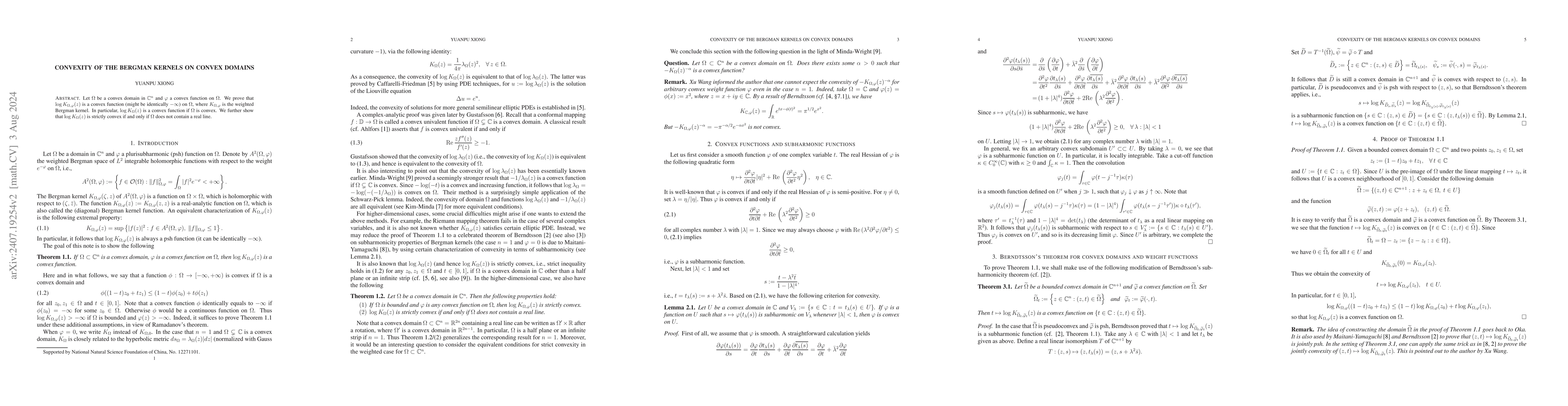 Thumbnail for Convexity of the Bergman Kernels on Convex Domains