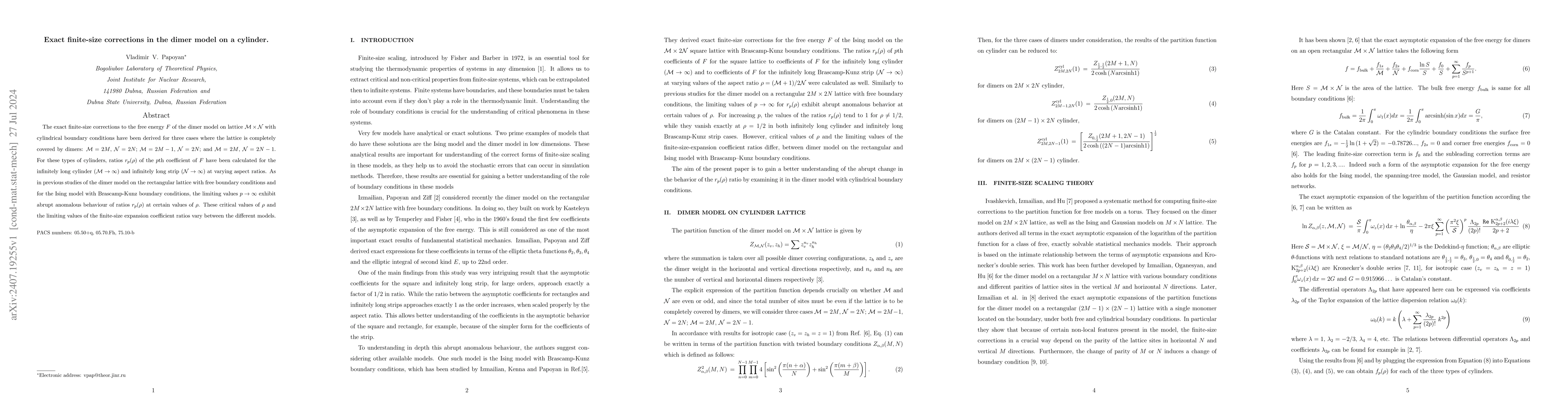 Thumbnail for Exact finite-size corrections in the dimer model on a cylinder