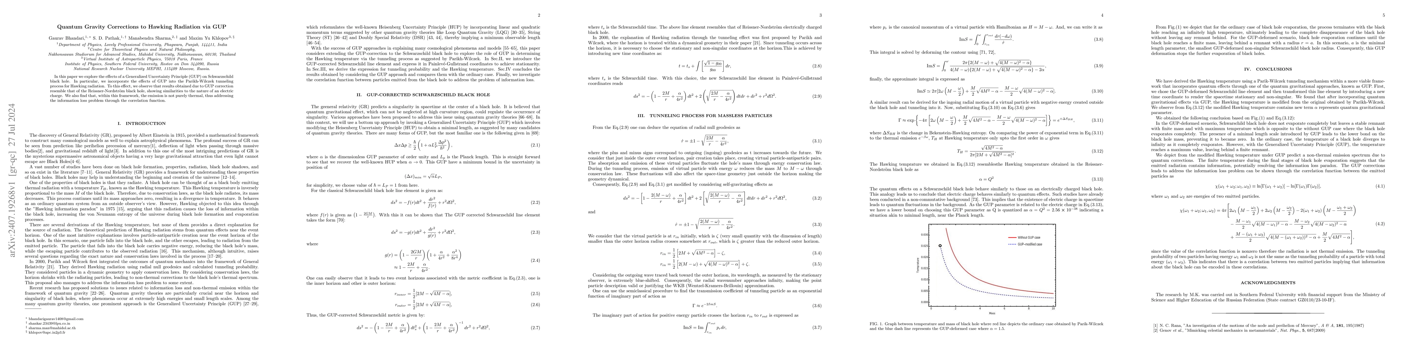 Thumbnail for Quantum Gravity Corrections to Hawking Radiation via GUP