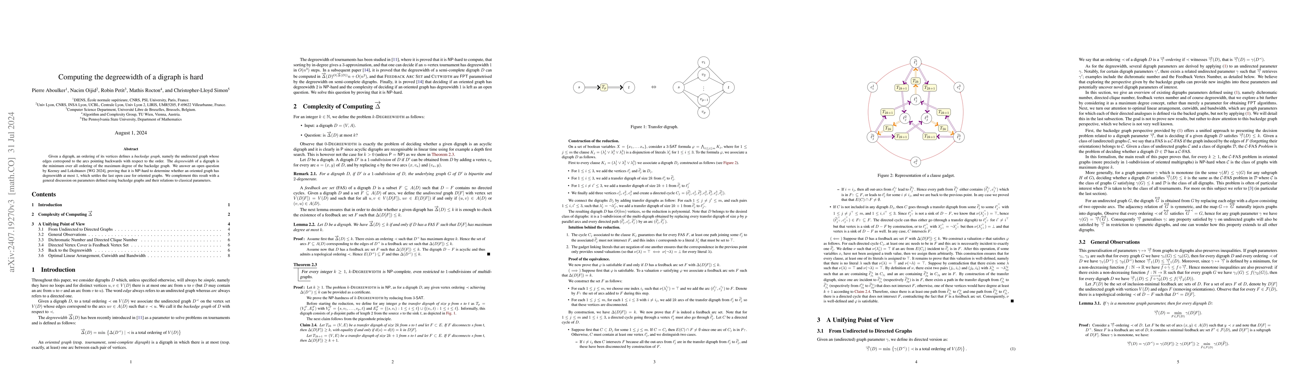 Thumbnail for Computing the degreewidth of a digraph is hard