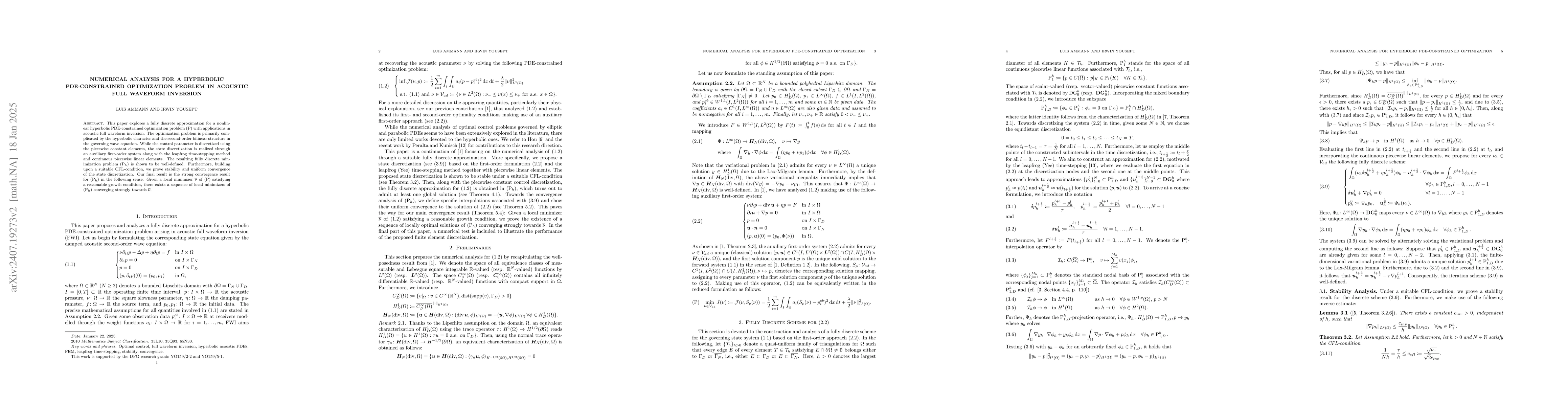 Thumbnail for Numerical Analysis for a Hyperbolic PDE-Constrained Optimization Problem
  in Acoustic Full Waveform Inversion