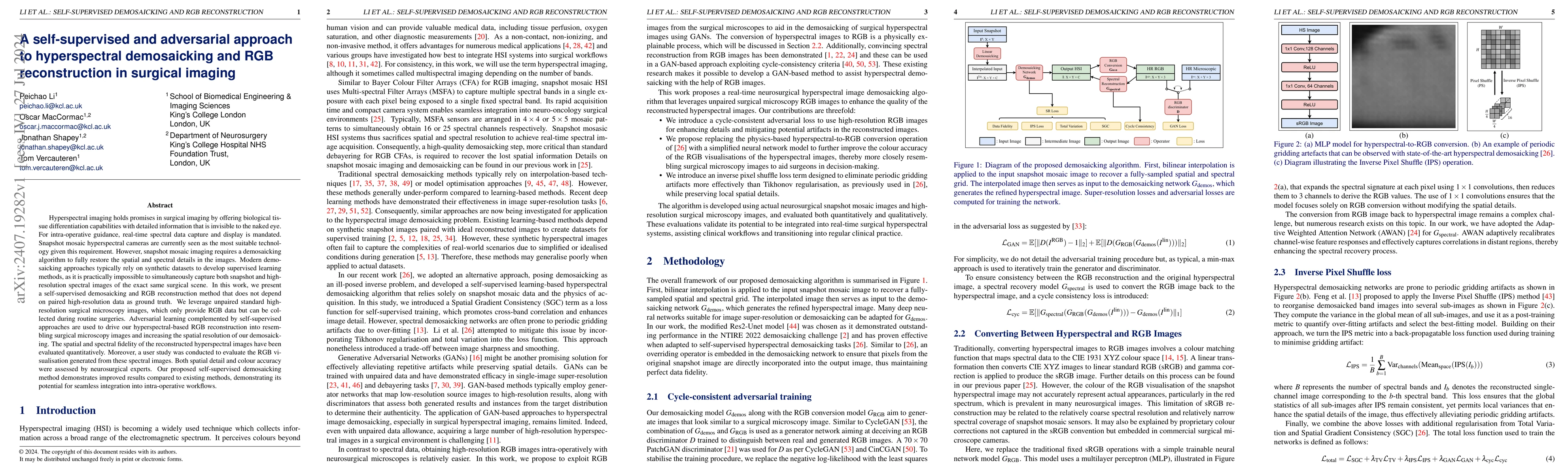 Thumbnail for A self-supervised and adversarial approach to hyperspectral demosaicking
  and RGB reconstruction in surgical imaging