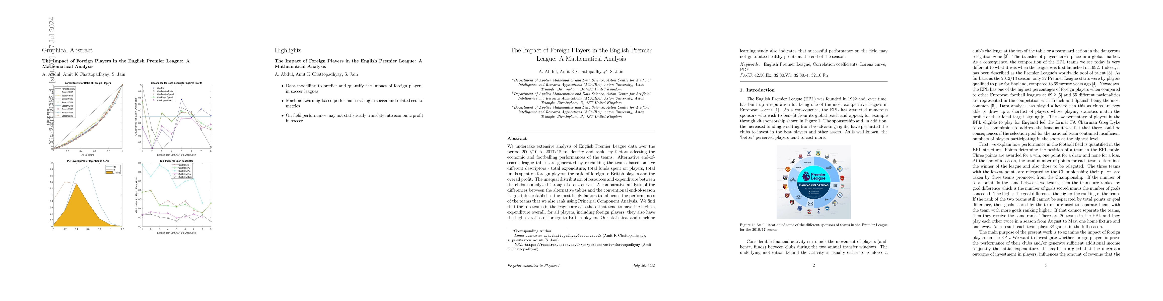 Thumbnail for The Impact of Foreign Players in the English Premier League: A
  Mathematical Analys