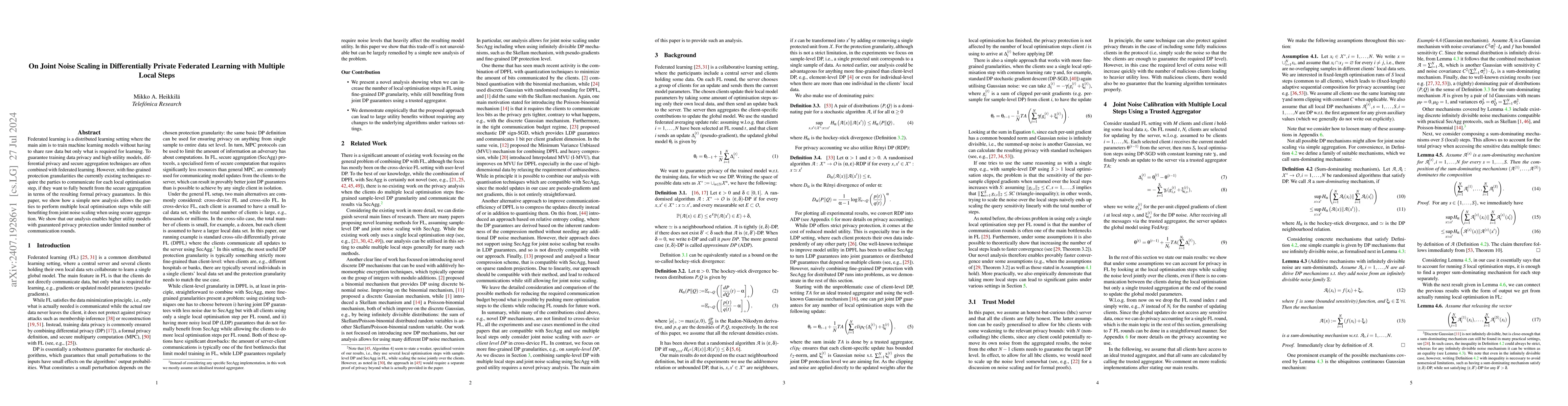 Thumbnail for On Joint Noise Scaling in Differentially Private Federated Learning with
  Multiple Local Steps