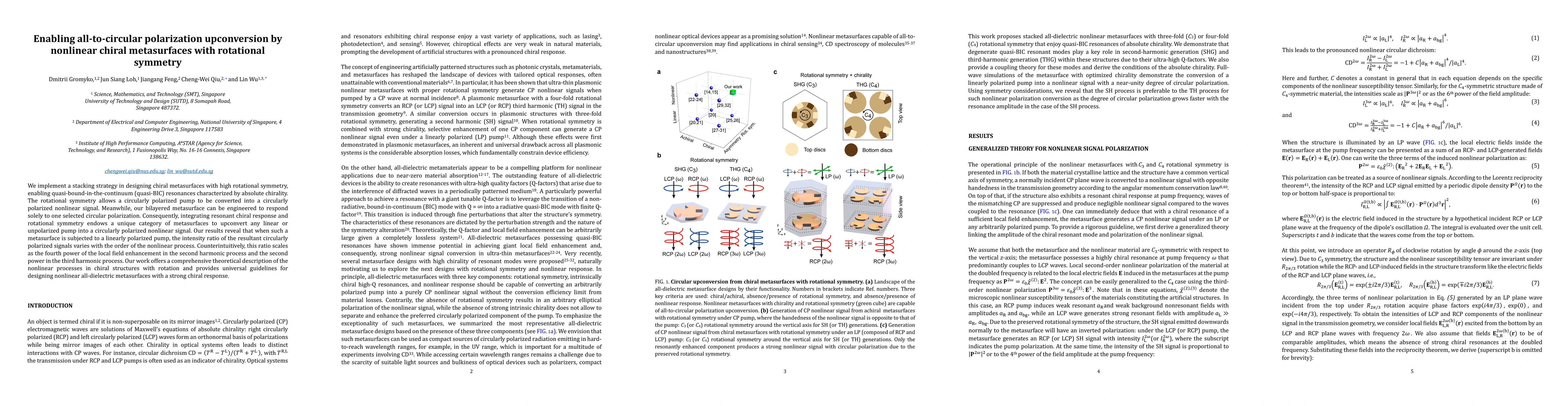 Thumbnail for Enabling all-to-circular polarization upconversion by nonlinear chiral
  metasurfaces with rotational symmetry