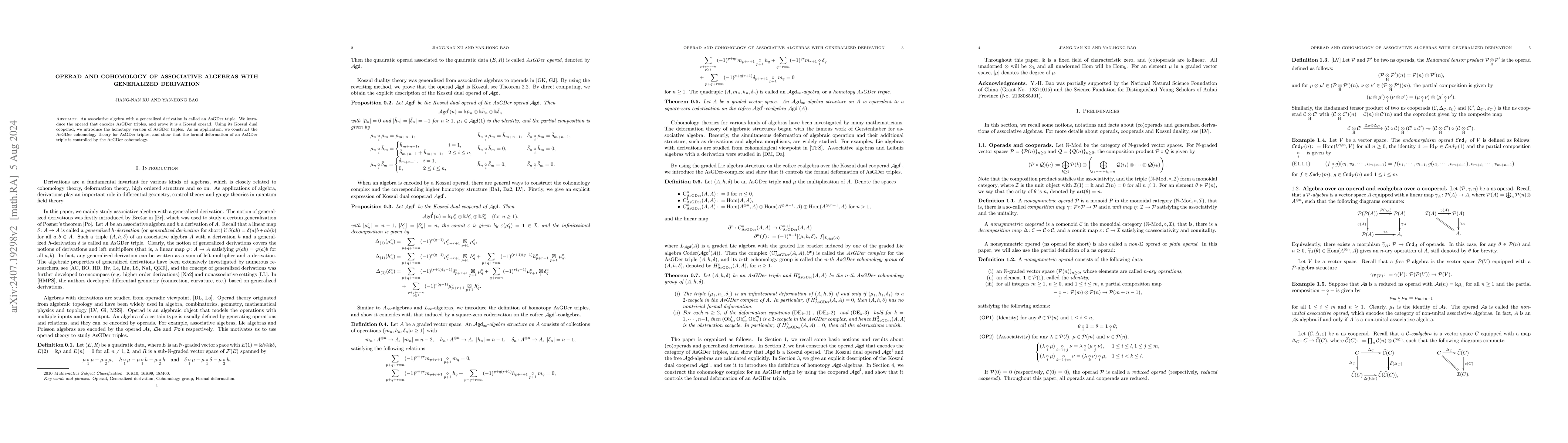 Thumbnail for Operad and cohomology of associative algebras with generalized
  derivations