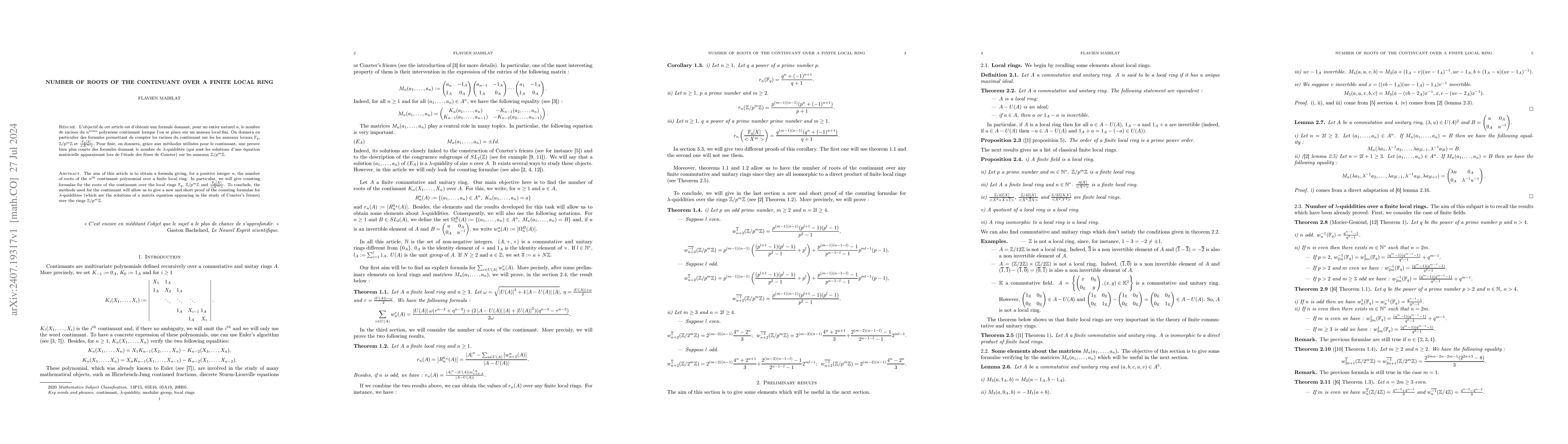 Thumbnail for Number of roots of the continuant over a finite local ring