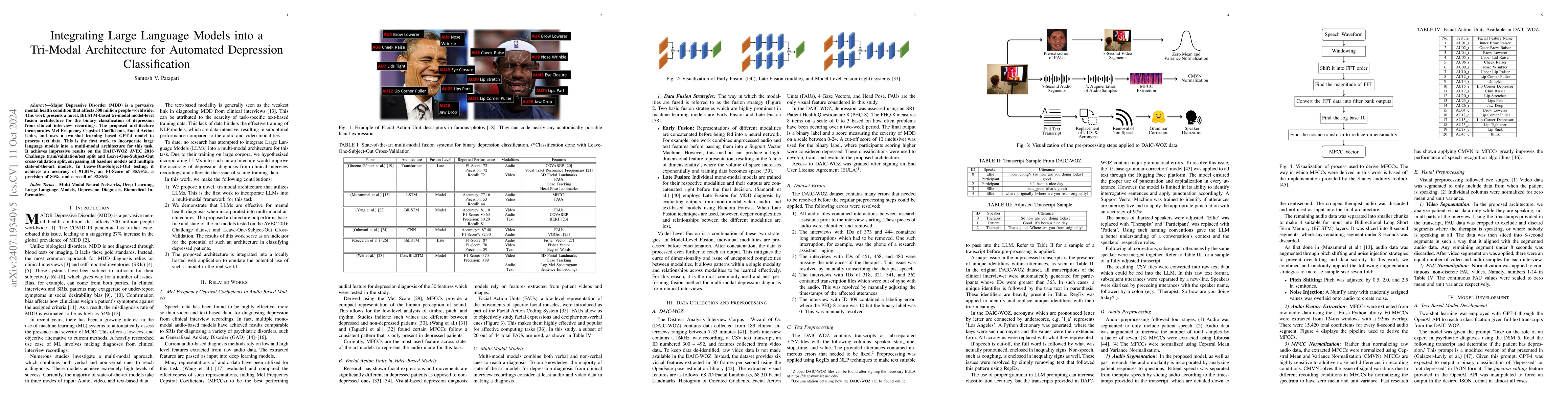 Thumbnail for Integrating Large Language Models into a Tri-Modal Architecture for
  Automated Depression Classification