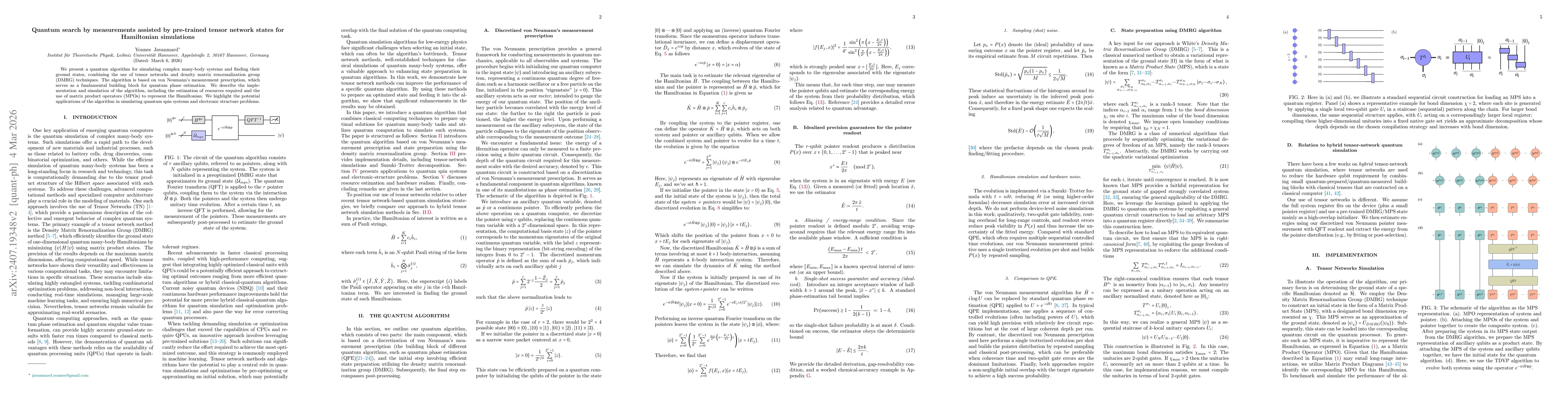 Thumbnail for Quantum search by measurements assisted by pre-trained tensor network states for Hamiltonian simulations