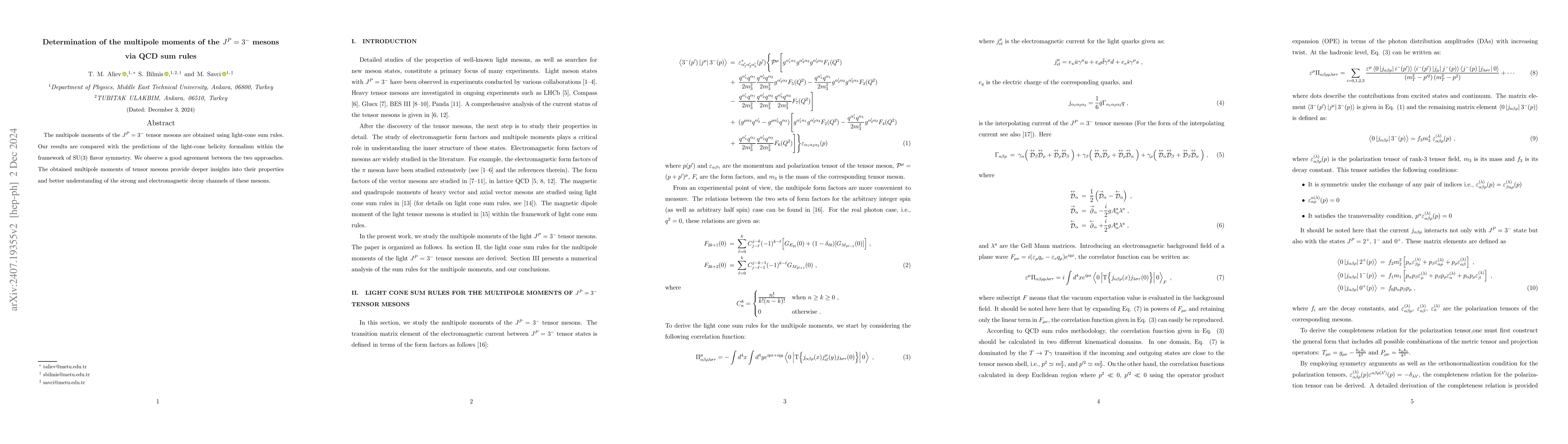 Thumbnail for Determination of the multipole moments of the $J^P = 3^-$ mesons via QCD
  sum rules