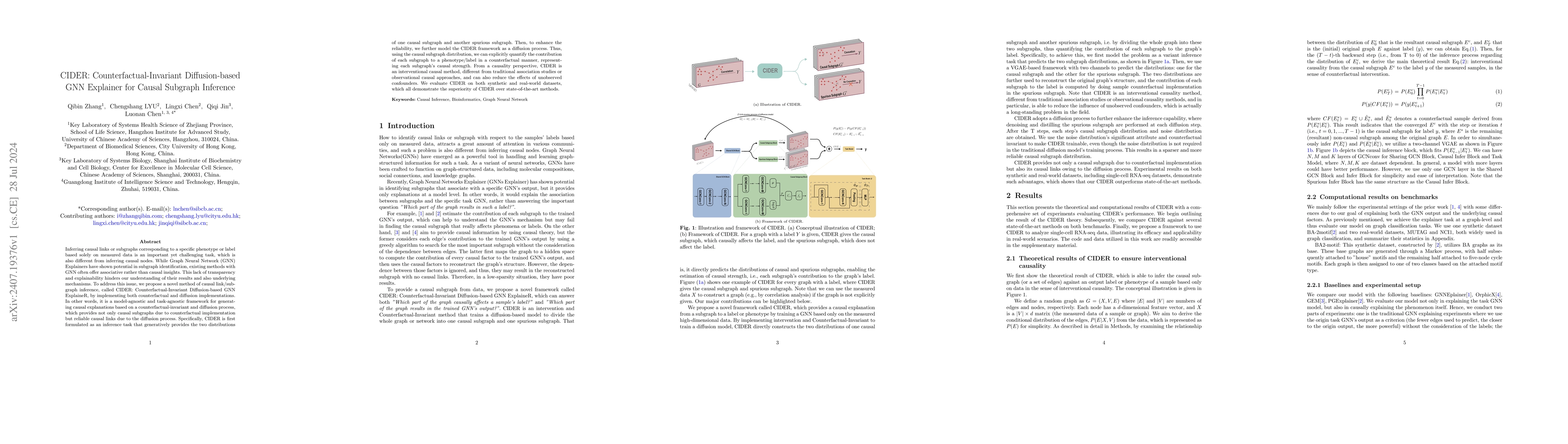 Thumbnail for CIDER: Counterfactual-Invariant Diffusion-based GNN Explainer for Causal
  Subgraph Inference