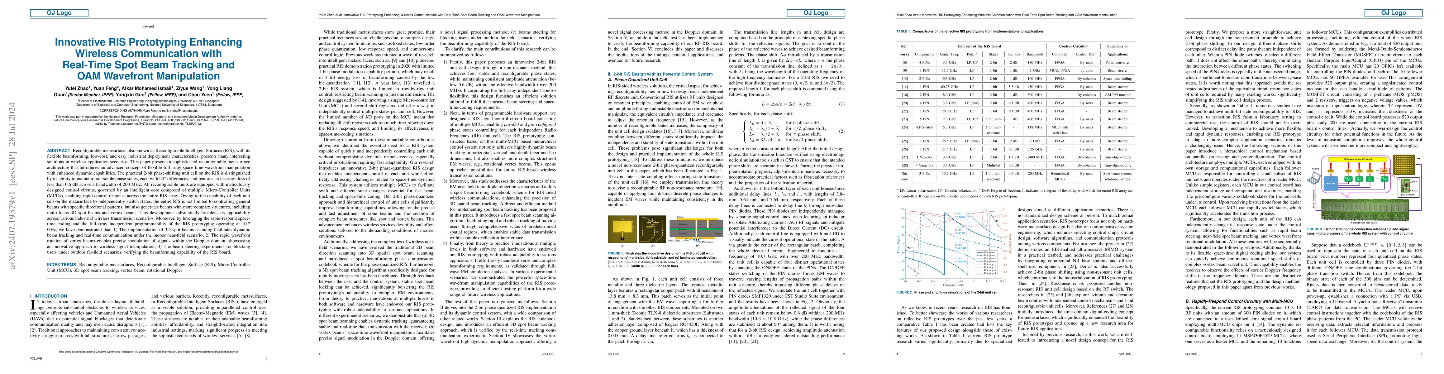 Thumbnail for Innovative RIS Prototyping Enhancing Wireless Communication with
  Real-Time Spot Beam Tracking and OAM Wavefront Manipulation