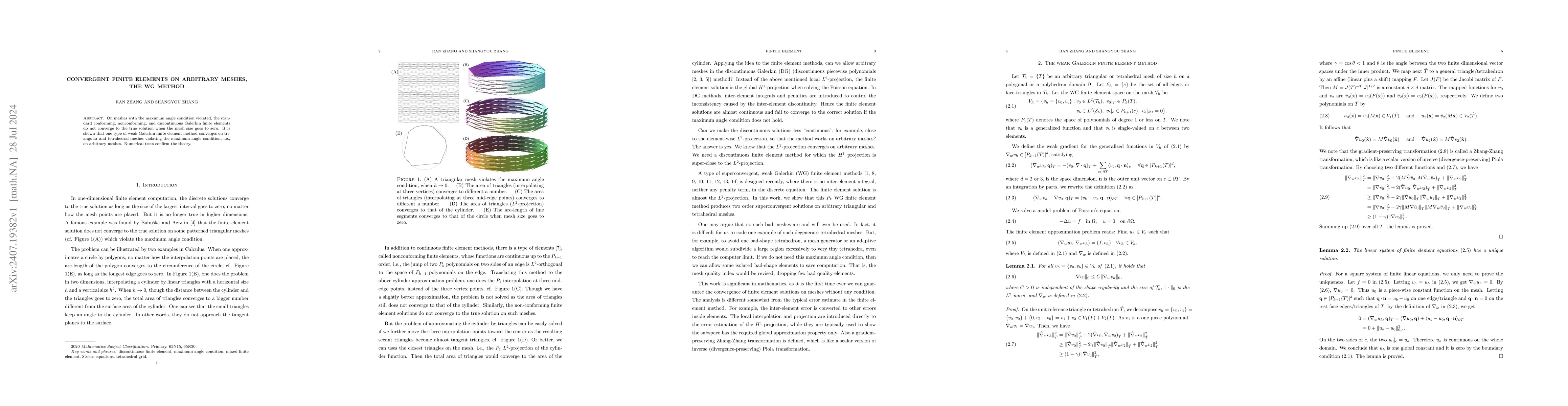 Thumbnail for Convergent finite elements on arbitrary meshes, the WG method