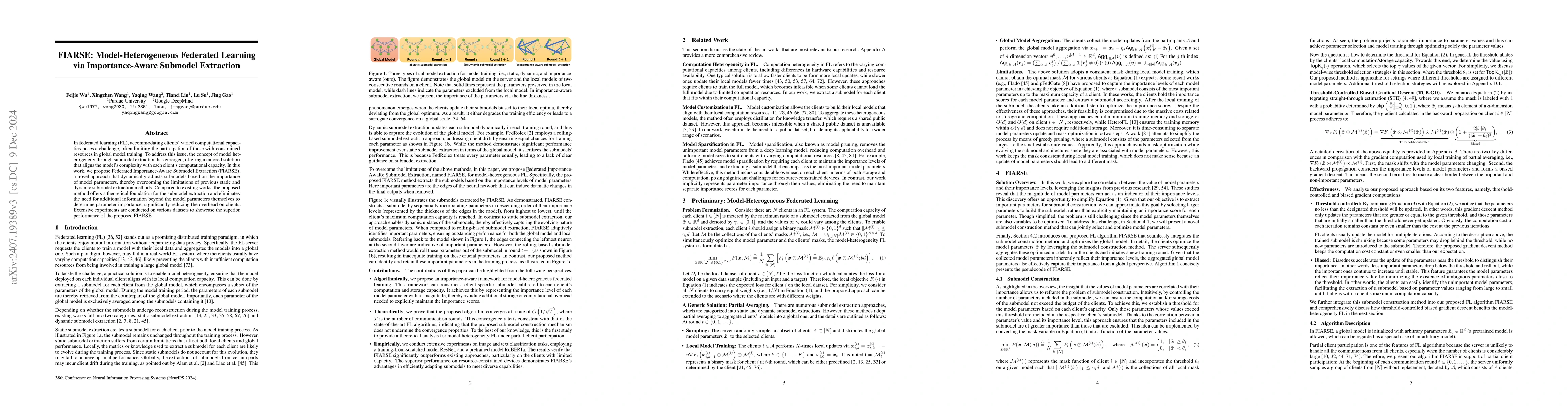 Thumbnail for FIARSE: Model-Heterogeneous Federated Learning via Importance-Aware
  Submodel Extraction