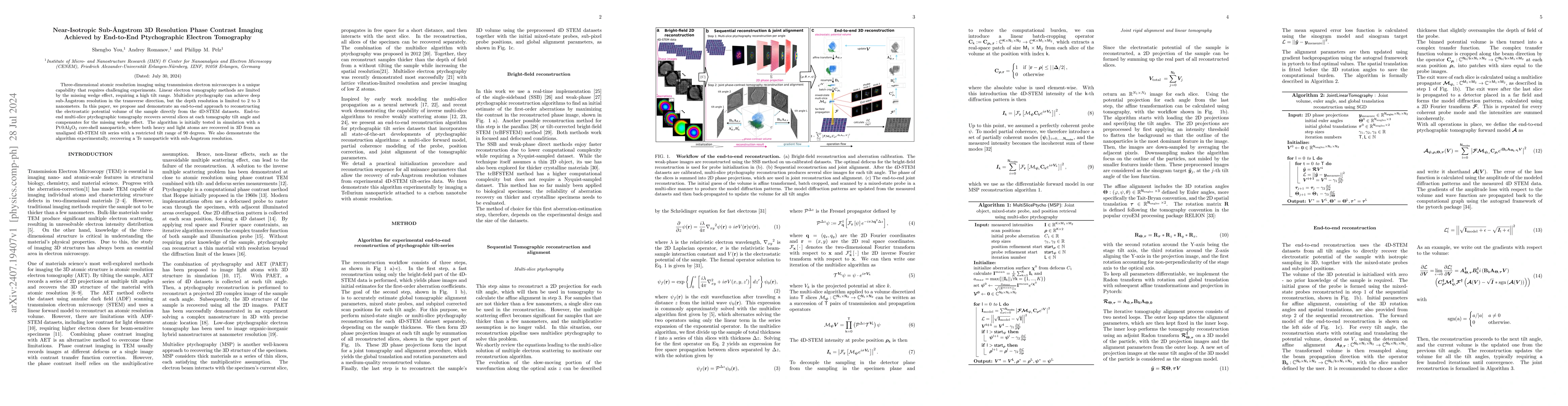 Thumbnail for Near-Isotropic Sub-Ångstrom 3D Resolution Phase Contrast Imaging
  Achieved by End-to-End Ptychographic Electron Tomography