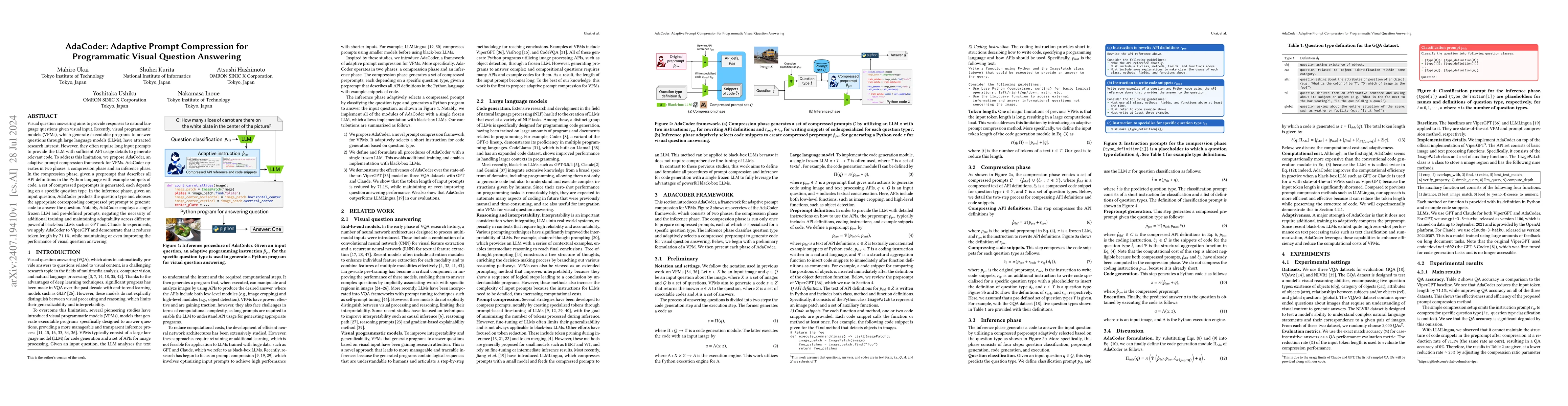 Thumbnail for AdaCoder: Adaptive Prompt Compression for Programmatic Visual Question
  Answering