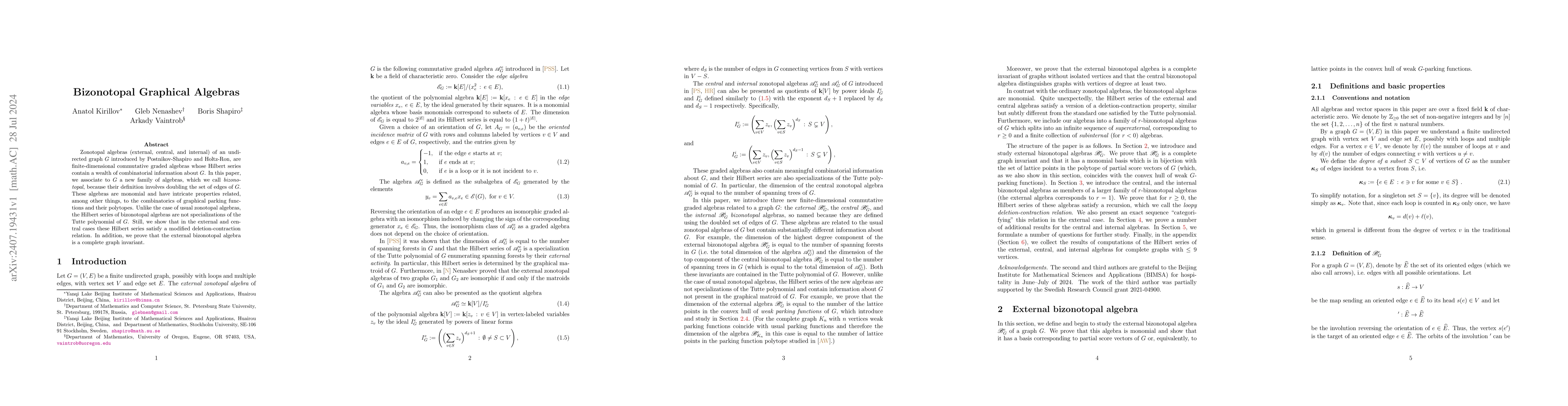 Thumbnail for Bizonotopal Graphical Algebras