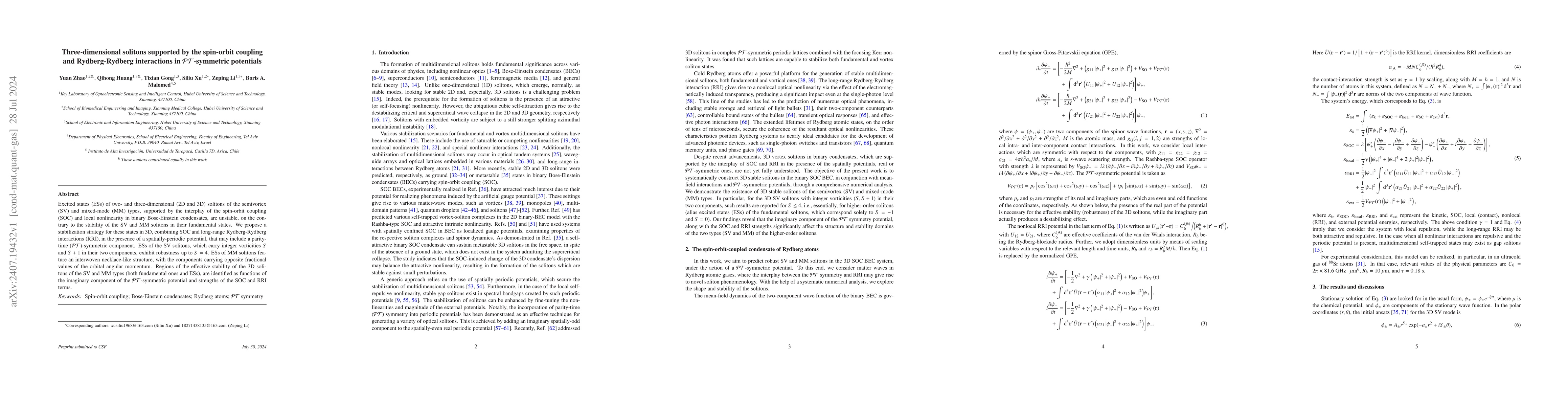 Thumbnail for Three-dimensional solitons supported by the spin-orbit coupling and
  Rydberg-Rydberg interactions in PT-symmetric potentials