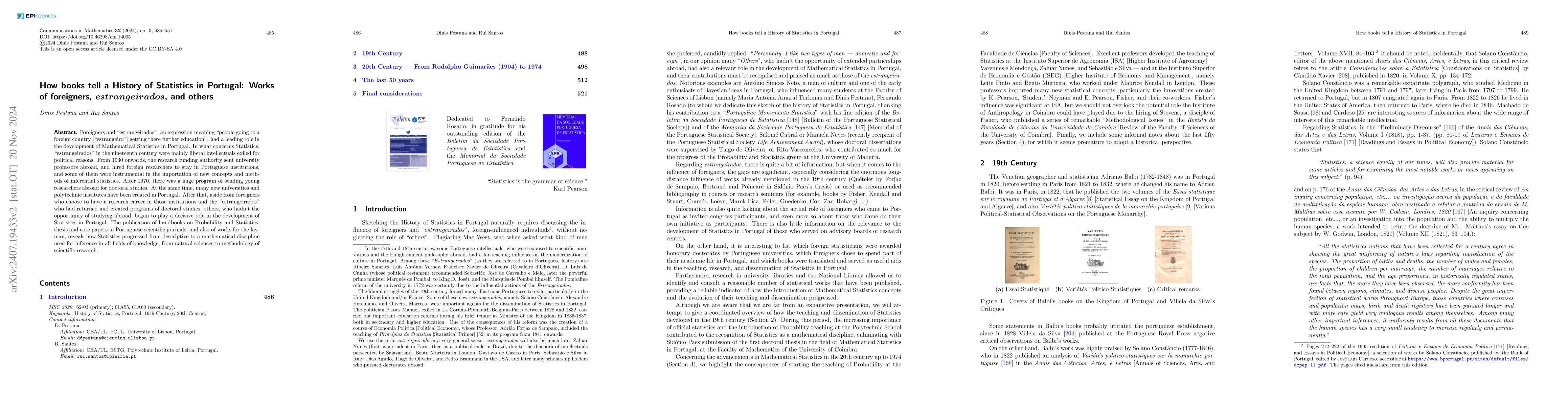 Thumbnail for How Books Tell a History of Statistics in Portugal: Works of Foreigners,
  Estrangeirados, and Others