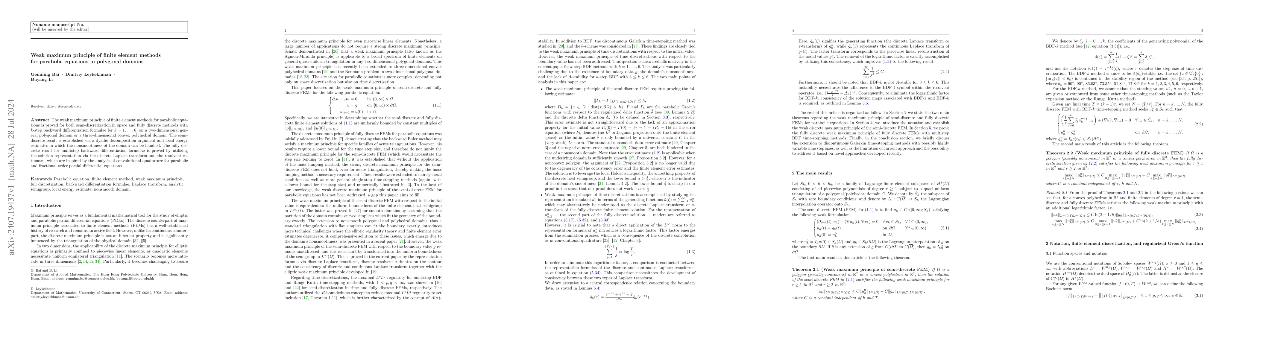 Thumbnail for Weak maximum principle of finite element methods for parabolic equations
  in polygonal domains