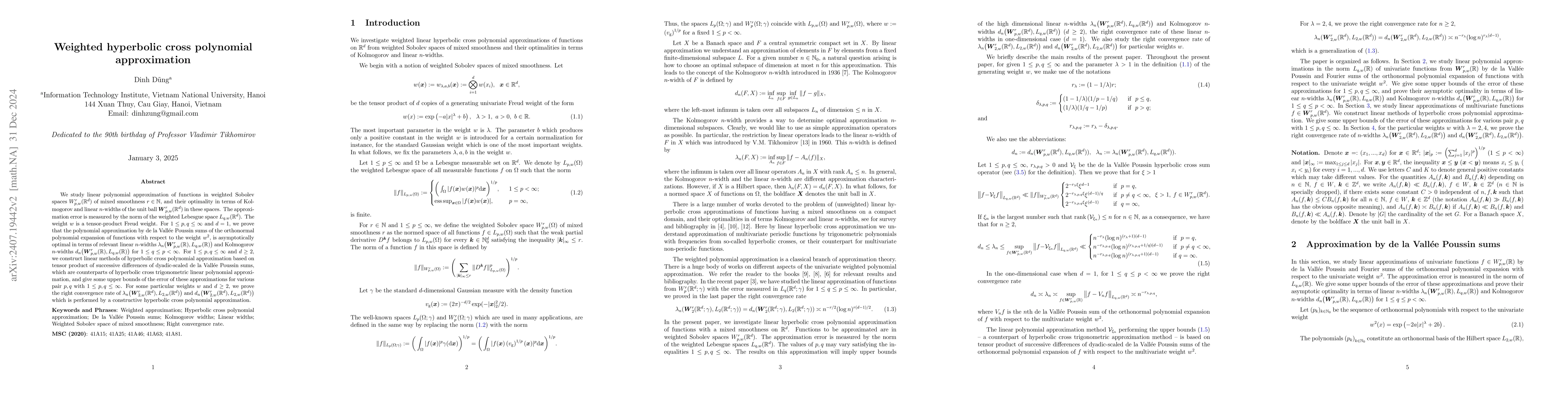 Thumbnail for Weighted hyperbolic cross polynomial approximation