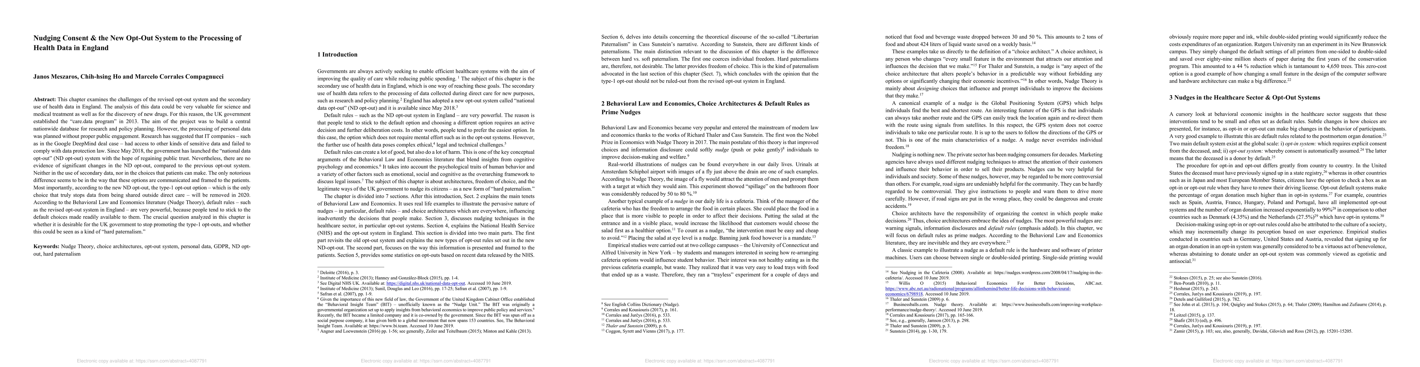 Thumbnail for Nudging Consent and the New Opt Out System to the Processing of Health
  Data in England