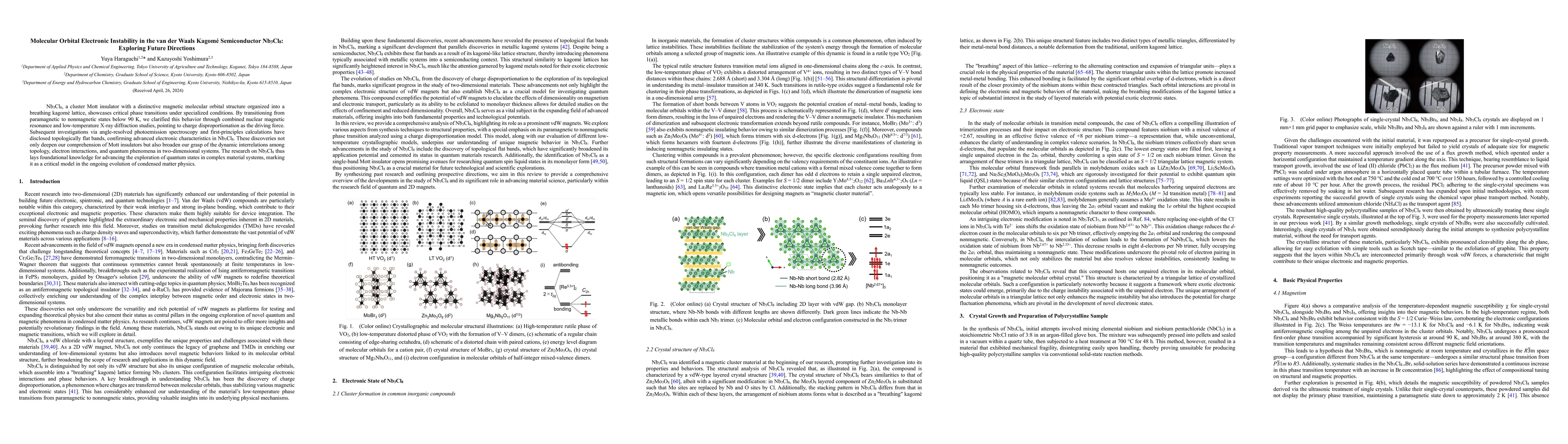 Thumbnail for Molecular Orbital Electronic Instability in the van der Waals Kagome
  Semiconductor Nb$_3$Cl$_8$: Exploring Future Directions