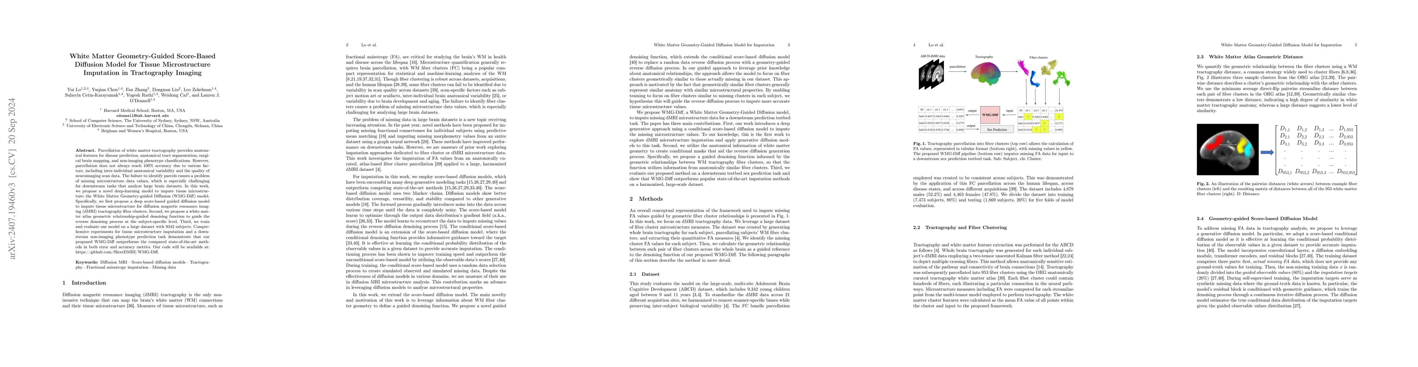 Thumbnail for White Matter Geometry-Guided Score-Based Diffusion Model for Tissue
  Microstructure Imputation in Tractography Imaging
