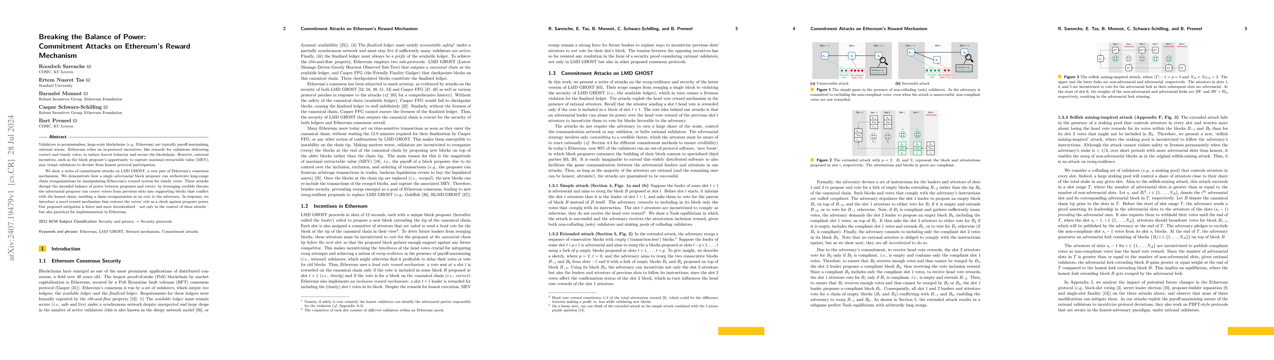 Thumbnail for Breaking the Balance of Power: Commitment Attacks on Ethereum's Reward
  Mechanism