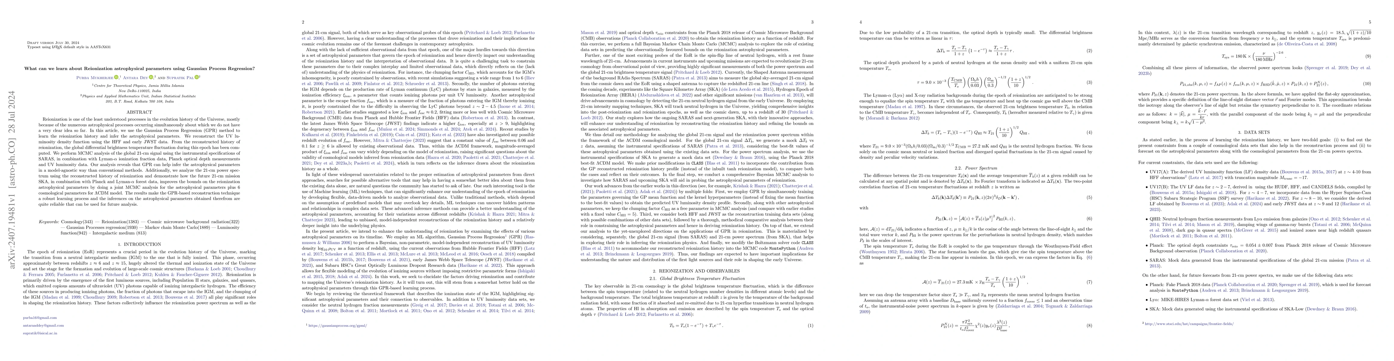 Thumbnail for What can we learn about Reionization astrophysical parameters using
  Gaussian Process Regression?
