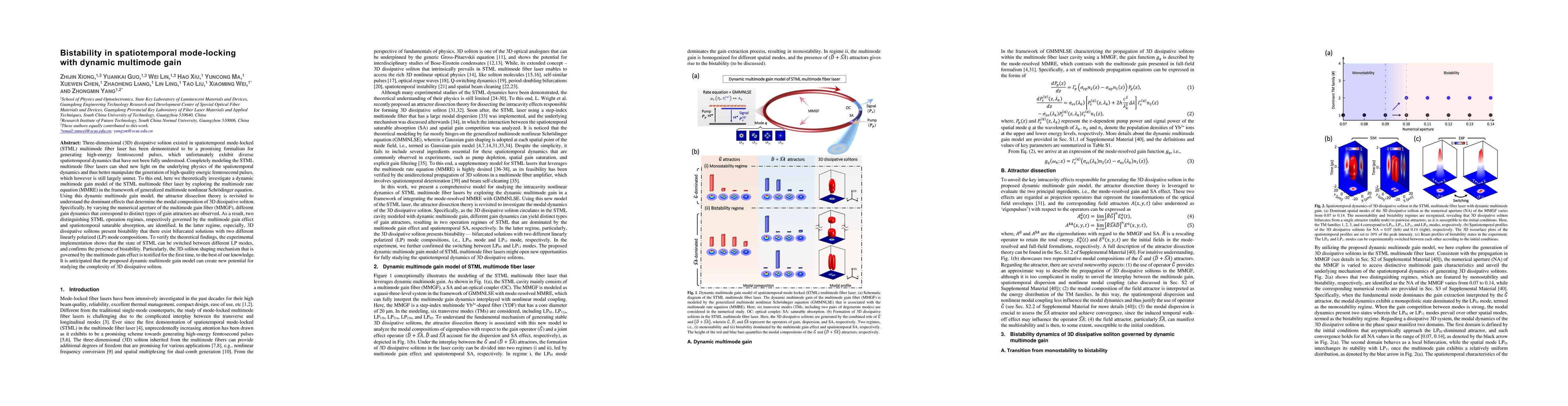 Thumbnail for Bistability in spatiotemporal mode-locking with dynamic multimode gain