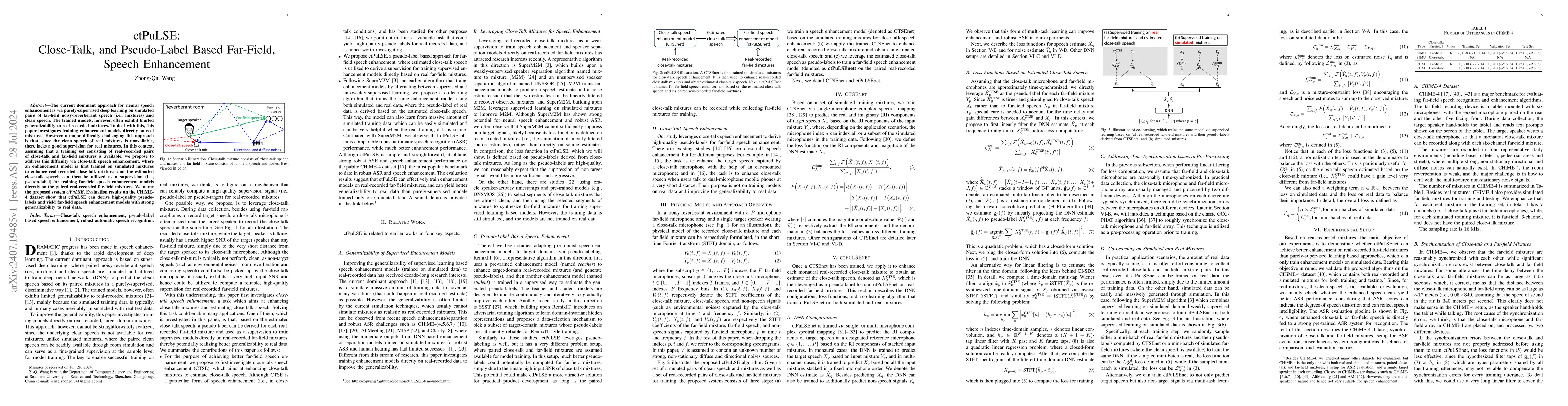Thumbnail for ctPuLSE: Close-Talk, and Pseudo-Label Based Far-Field, Speech
  Enhancement