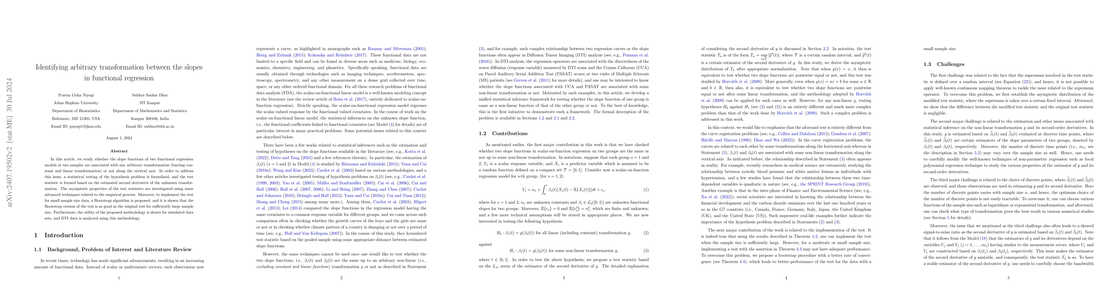 Thumbnail for Identifying arbitrary transformation between the slopes in functional
  regression