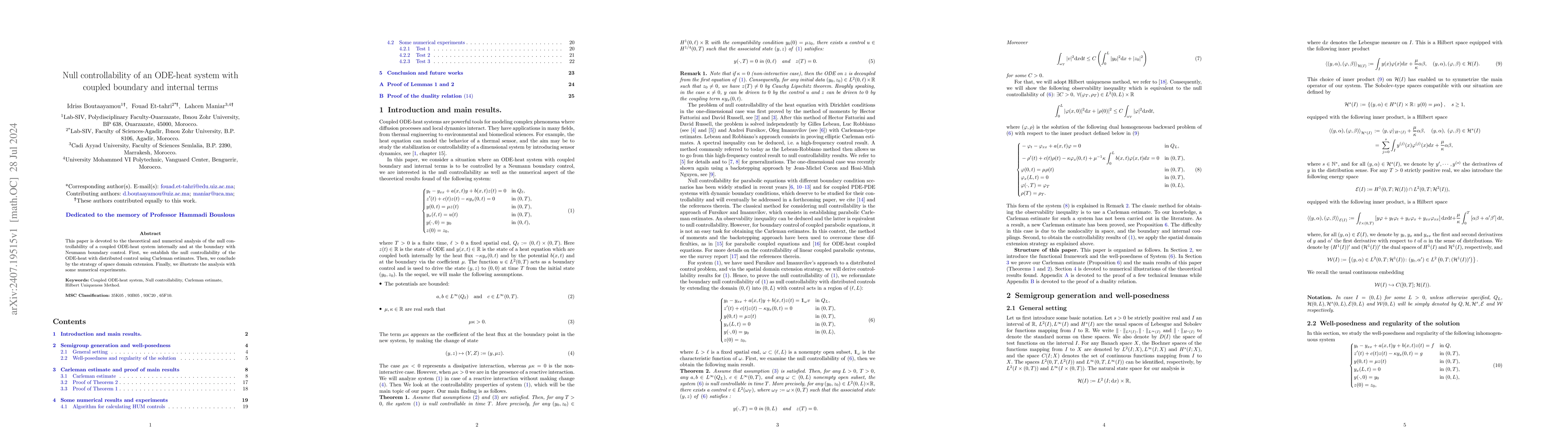 Thumbnail for Null controllability of an ODE-heat system with coupled boundary and
  internal terms