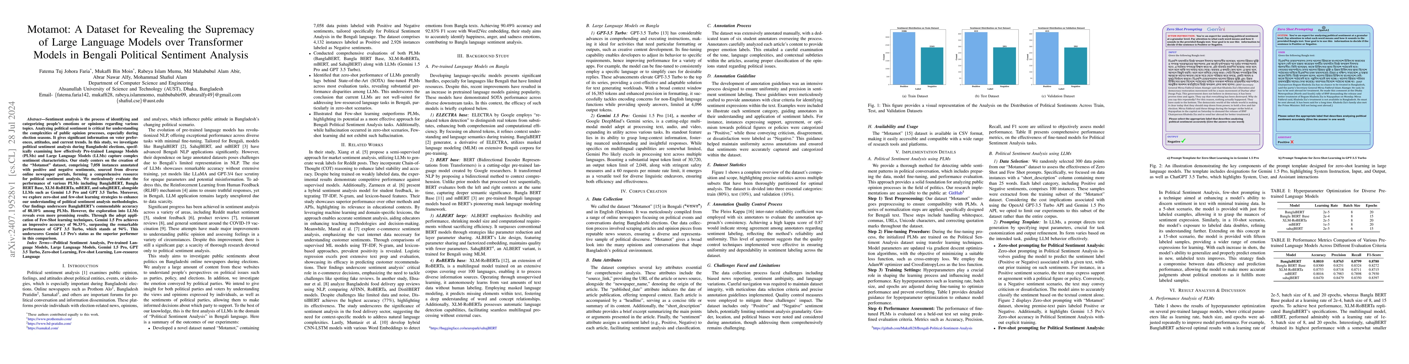 Thumbnail for Motamot: A Dataset for Revealing the Supremacy of Large Language Models
  over Transformer Models in Bengali Political Sentiment Analysis