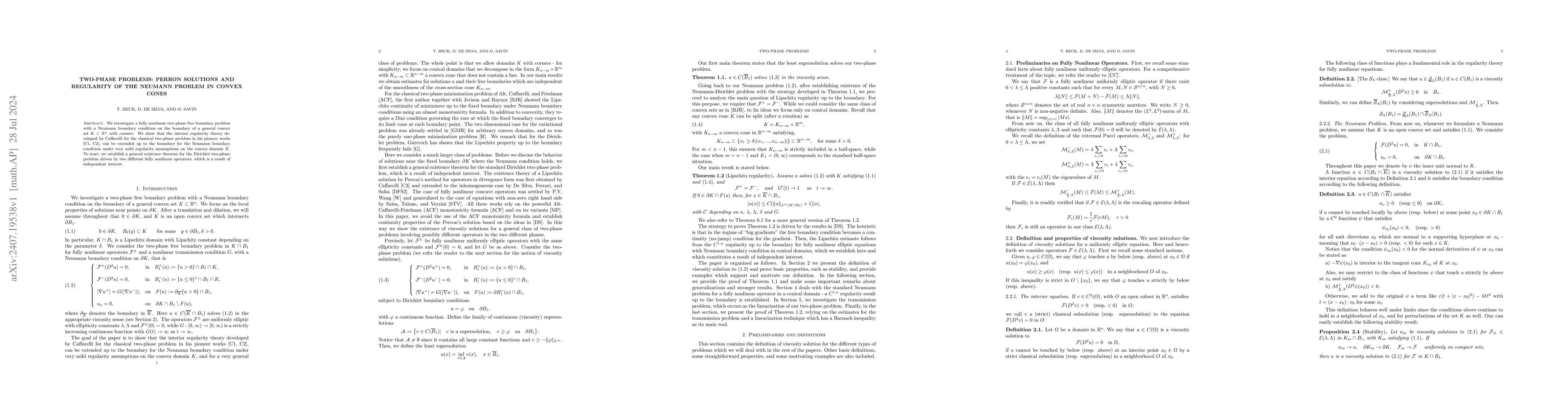 Thumbnail for Two-phase problems: Perron solutions and regularity of the Neumann
  problem in convex cones