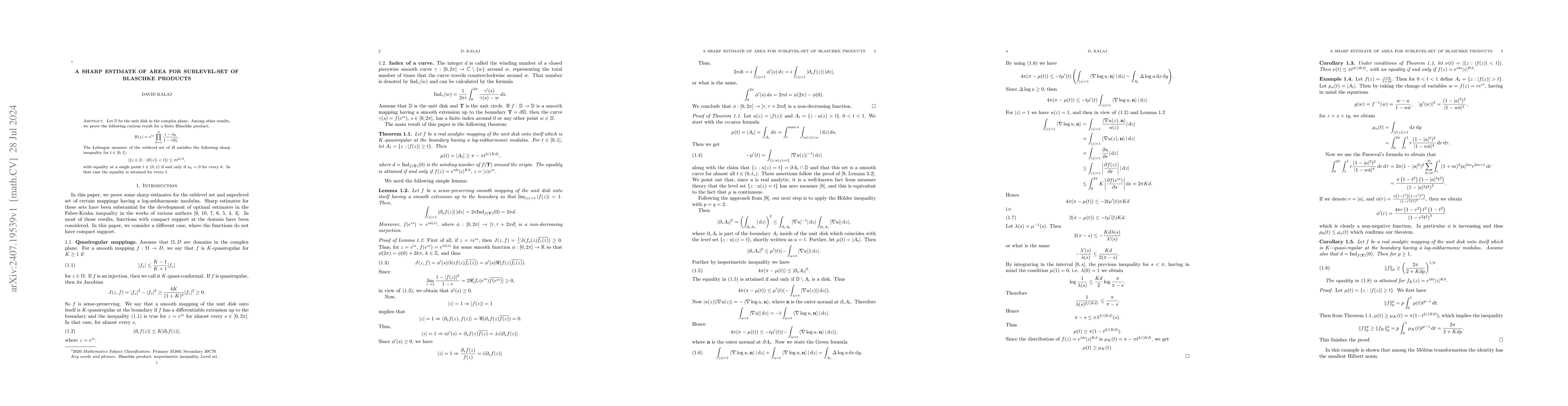Thumbnail for A sharp estimate of area for sublevel-set of Blaschke products