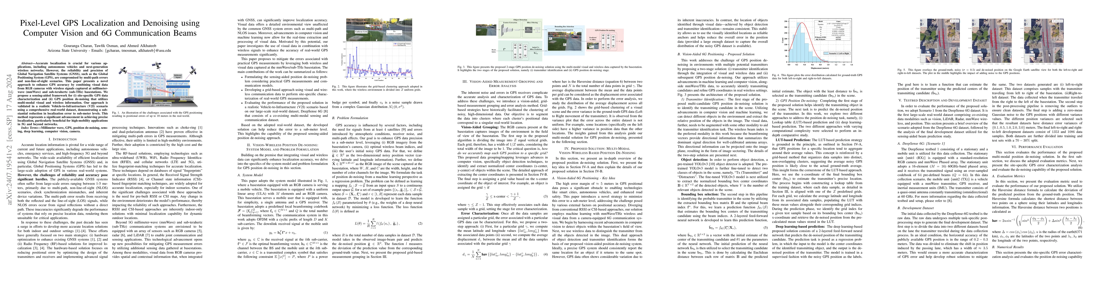 Thumbnail for Pixel-Level GPS Localization and Denoising using Computer Vision and 6G
  Communication Beams