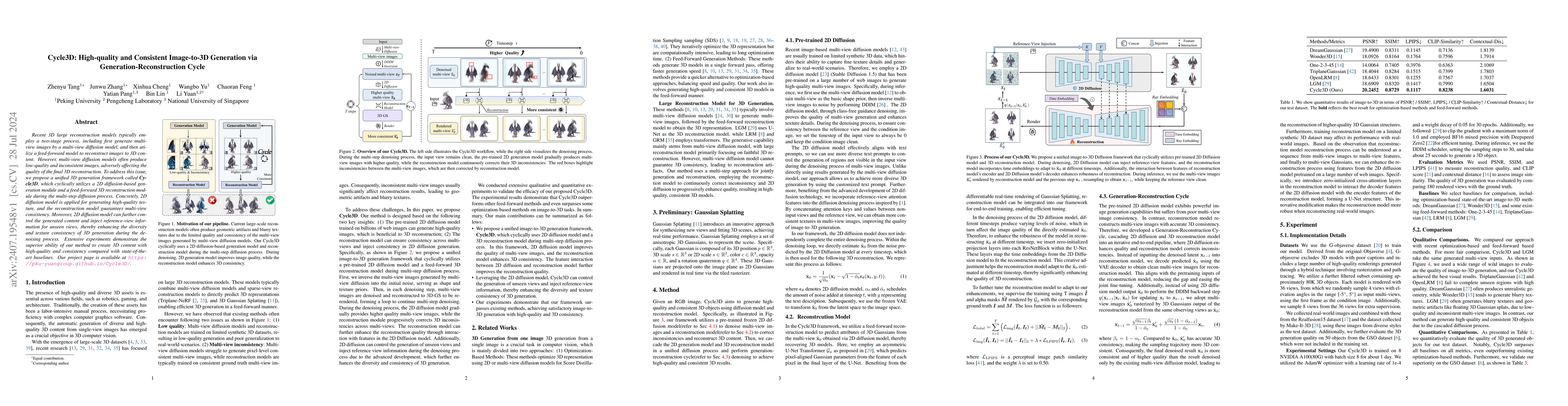 Thumbnail for Cycle3D: High-quality and Consistent Image-to-3D Generation via
  Generation-Reconstruction Cycle