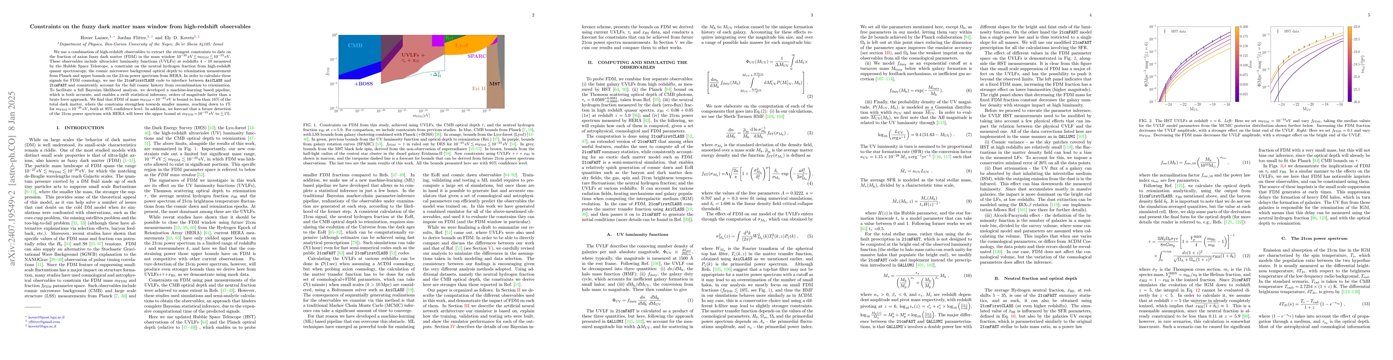 Thumbnail for Constraints on the fuzzy dark matter mass window from high-redshift
  observables