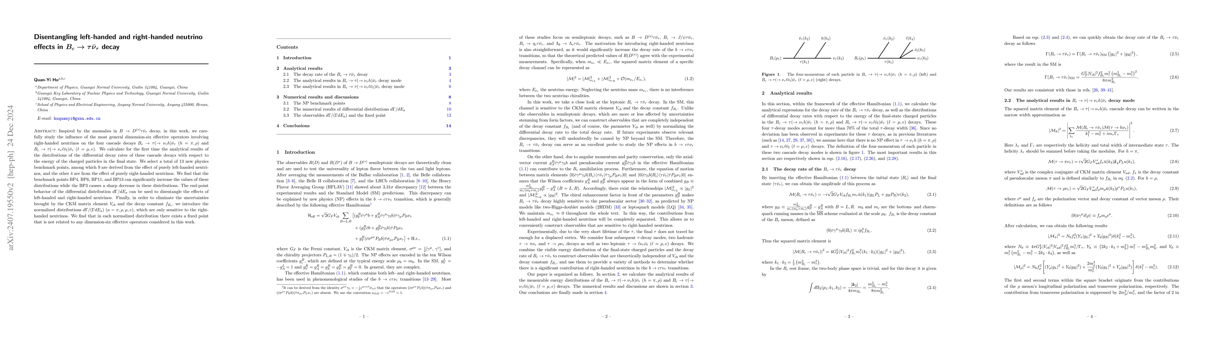 Thumbnail for Disentangling left-handed and right-handed neutrino effects in $B_c \to
  τ\barν_τ$ decay