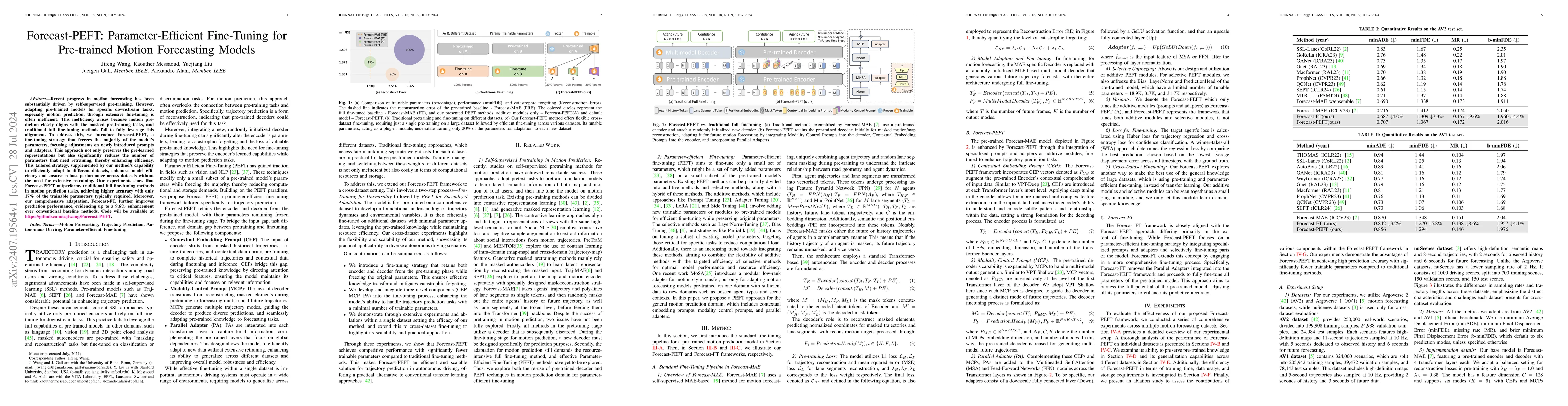 Thumbnail for Forecast-PEFT: Parameter-Efficient Fine-Tuning for Pre-trained Motion
  Forecasting Models