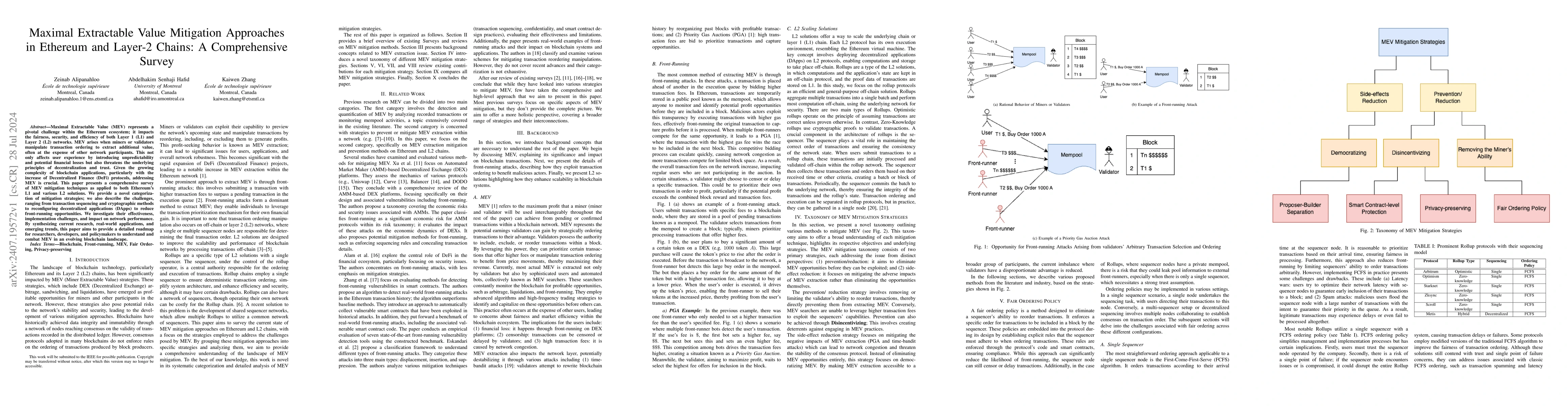Thumbnail for Maximal Extractable Value Mitigation Approaches in Ethereum and Layer-2
  Chains: A Comprehensive Survey