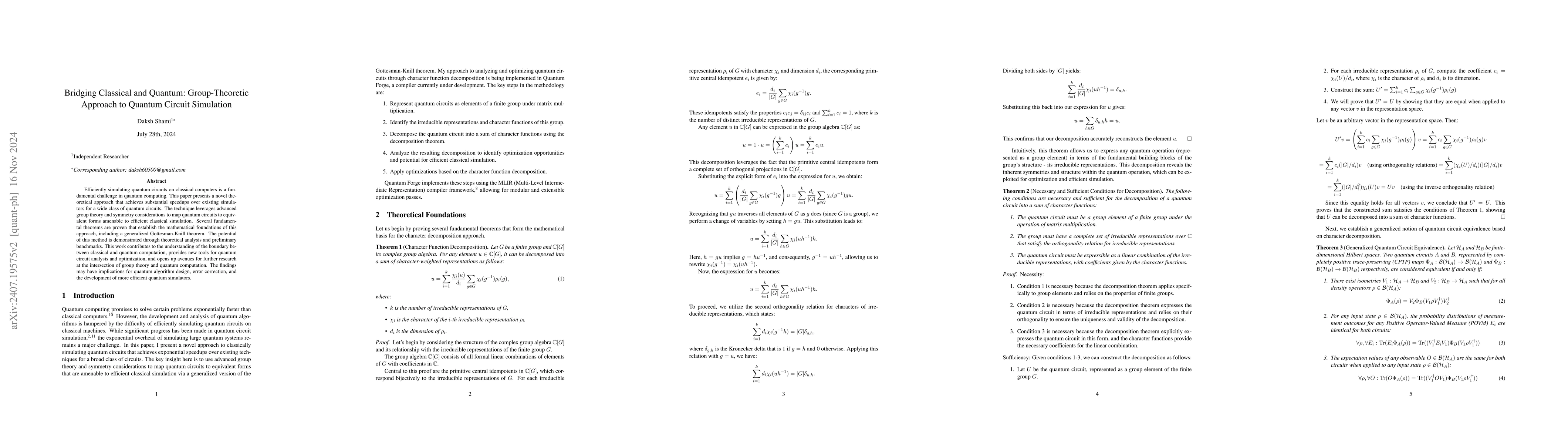 Thumbnail for Bridging Classical and Quantum: Group-Theoretic Approach to Quantum
  Circuit Simulation